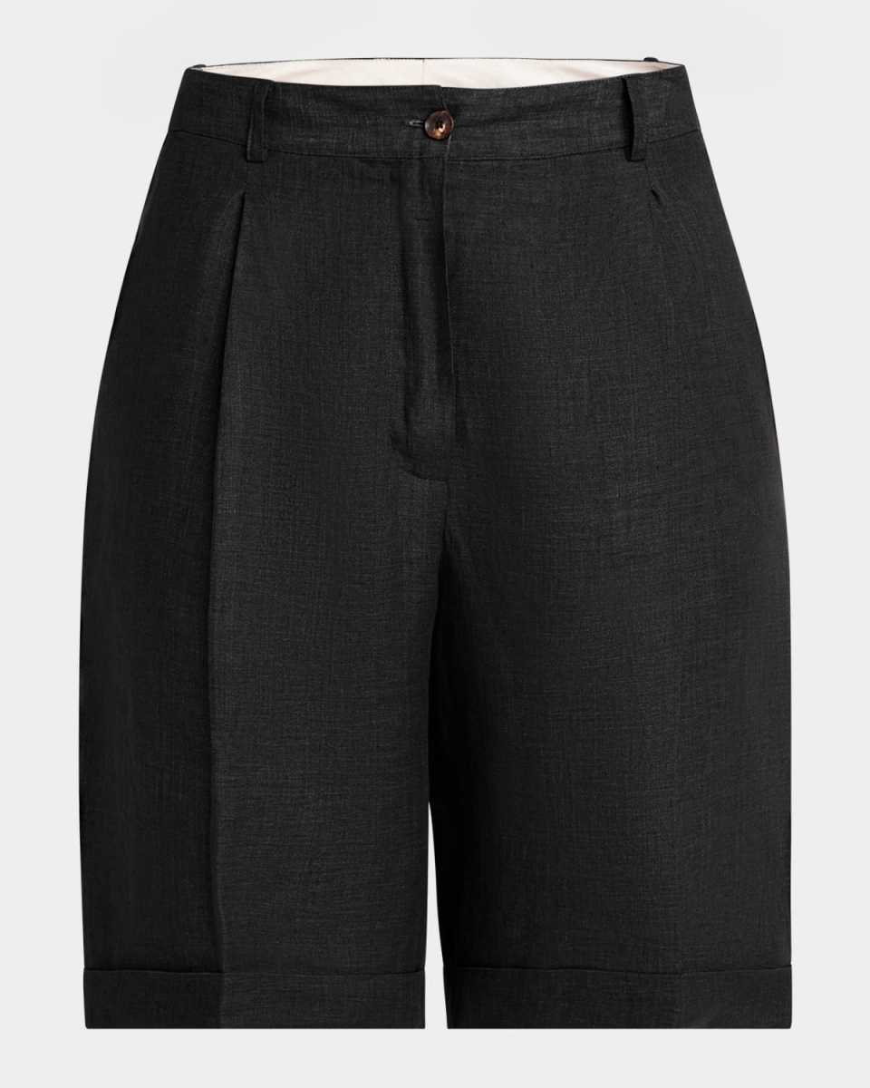 Pleated Linen Bermuda Shorts